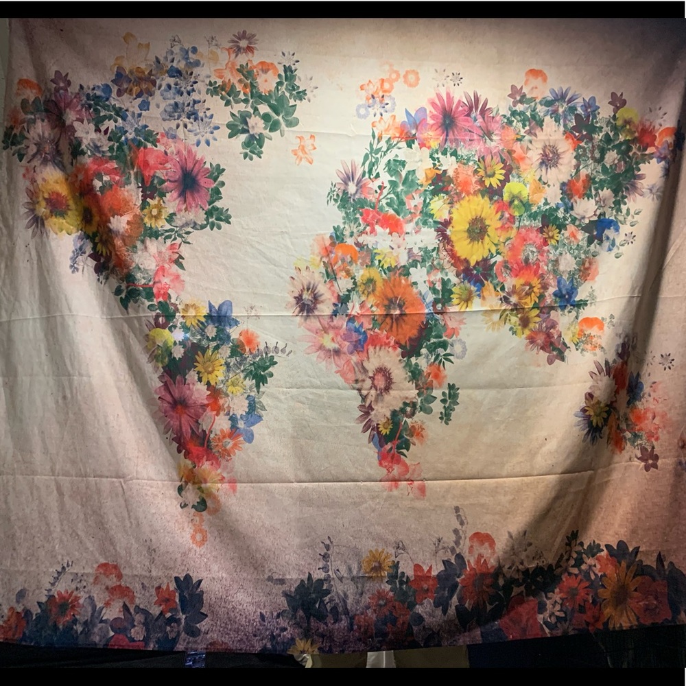SOCIETY6 WORLD MAP GLOBE FLORAL TAPESTRY